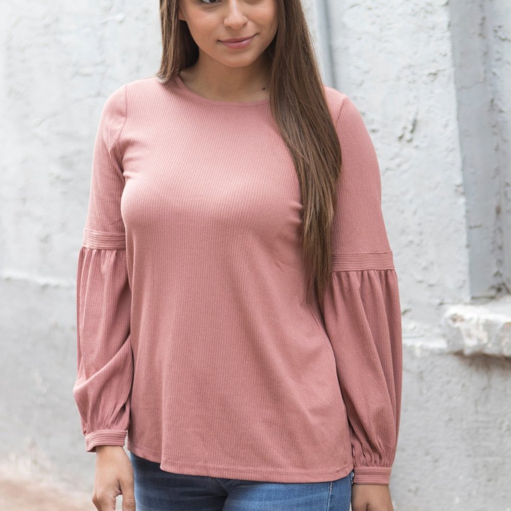 Pink/Mauve Long Sleeve Top with Balloon Sleeve
